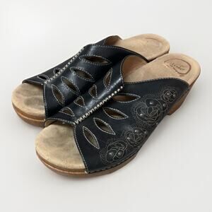 Dansko Womens Sandals Size 9 EU 40 Black Leather Comfort Slide Slip On Shoes